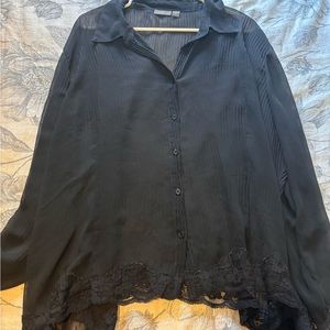 Apt 9 sheer black women’s button down collared blouse size XL